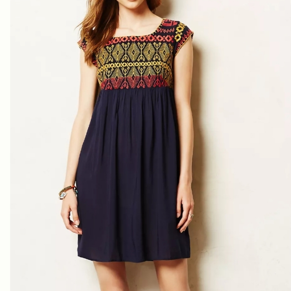 Thml Anthropologie A-Line Aztec Patterned Embroid… - image 1